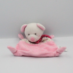 Doudou plat ours rose blanc pois nuage NICOTOY