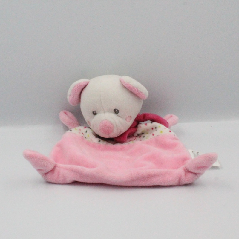 Doudou plat ours rose blanc pois nuage NICOTOY