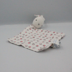 Doudou plat lapin blanc rose rond pois OBAIBI