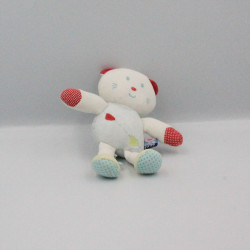 Doudou chat ours blanc bleu rouge vert pois SUCRE D'ORGE
