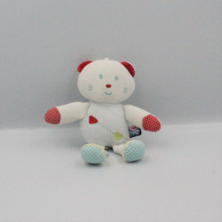Doudou chat ours blanc bleu rouge vert pois SUCRE D'ORGE