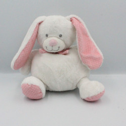 Doudou lapin blanc rose pois TEX BABY 27 cm