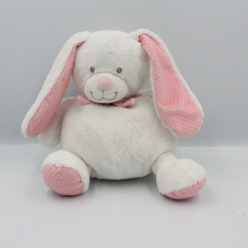 Doudou lapin blanc rose pois TEX BABY 27 cm