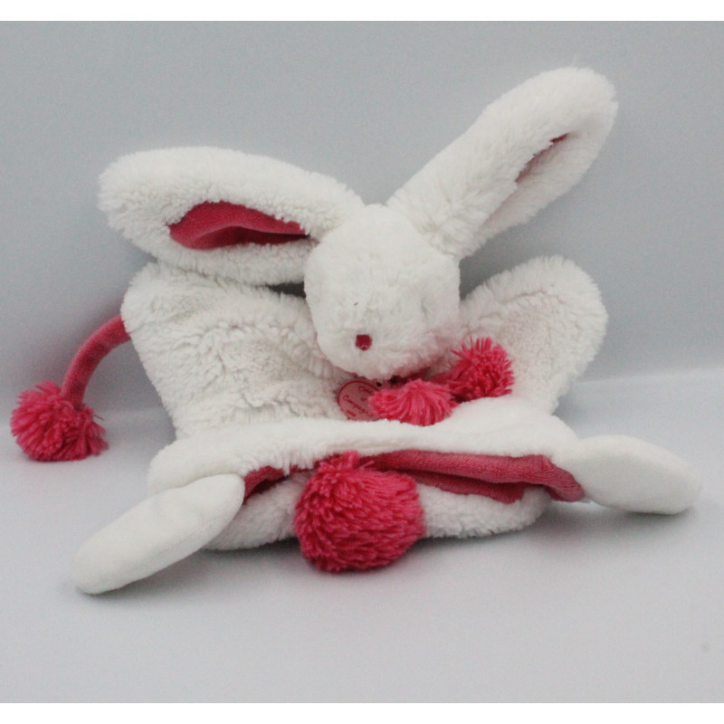 Doudou et Compagnie plat marionnette lapin blanc rose Pompon