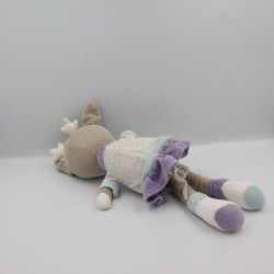 Doudou biche faon élan gris blanc violet bleu Amour SAUTHON