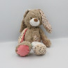Doudou lapin beige marron rose coeur TAPE A L'OEIL