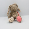 Doudou lapin beige marron rose coeur TAPE A L'OEIL