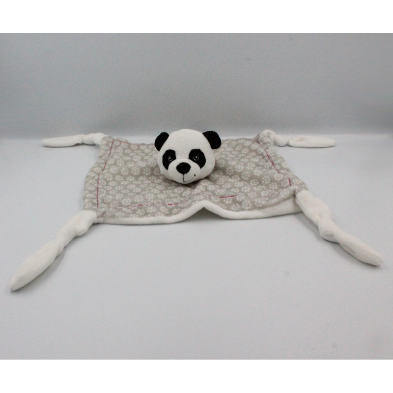 Doudou plat panda blanc gris CARRE BLANC