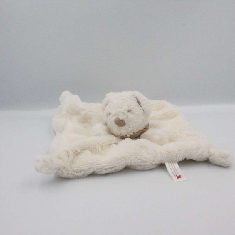 Doudou plat ours blanc bandanas beige NICOTOY