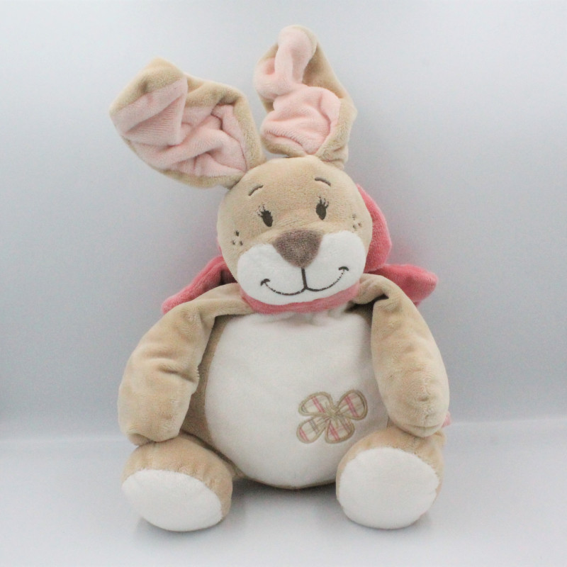 Grand Doudou lapin beige blanc noeud rose Oscarine NOUKIE'S