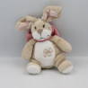 Doudou musical lapin beige blanc noeud rose Oscarine NOUKIE'S