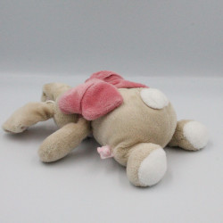 Doudou musical lapin beige blanc noeud rose Oscarine NOUKIE'S