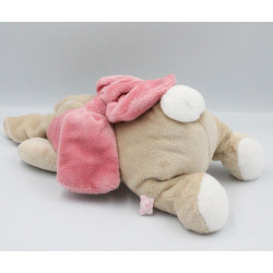 Doudou lapin beige blanc noeud rose Oscarine NOUKIE'S 24 cm