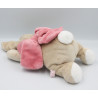 Doudou lapin beige blanc noeud rose Oscarine NOUKIE'S 24 cm