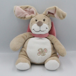Doudou lapin beige blanc noeud rose Oscarine NOUKIE'S 25 cm