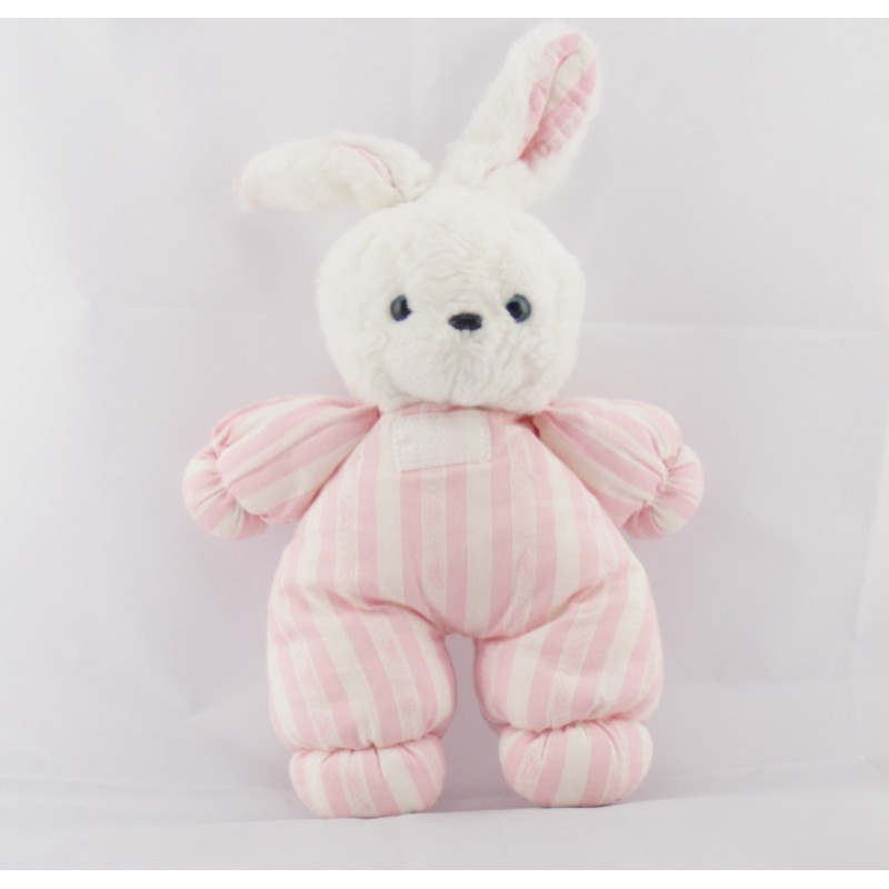 Doudou lapin blanc rayé bleu TARTINE ET CHOCOLAT