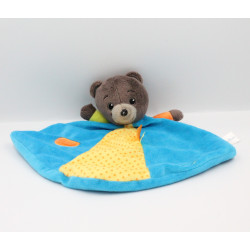 Doudou plat Petit Ours Brun bleu jaune orange pois BAYARD
