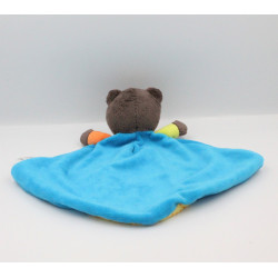 Doudou plat Petit Ours Brun bleu jaune orange pois BAYARD