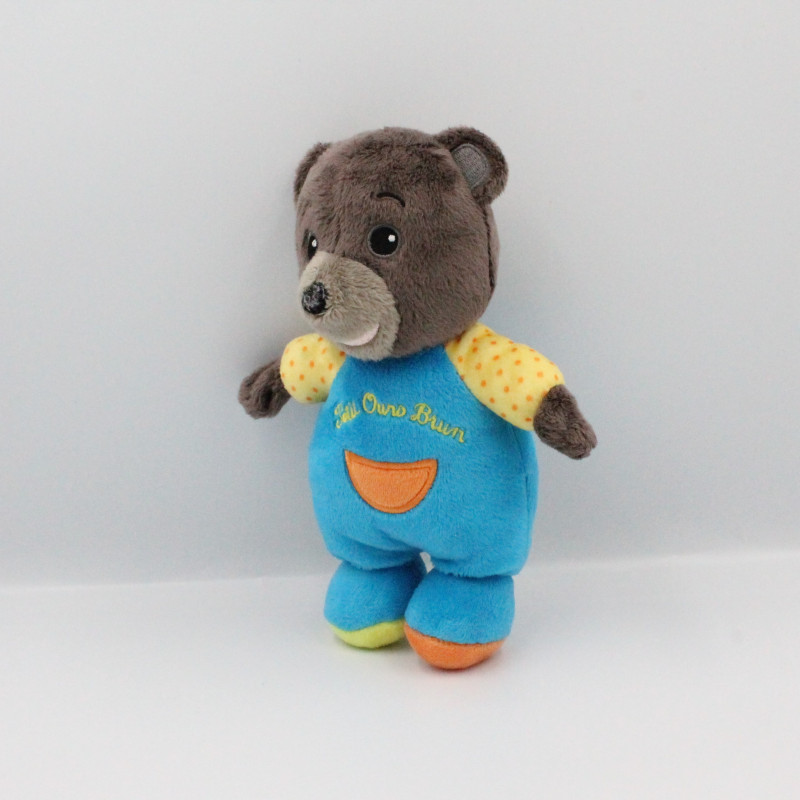 Doudou Petit Ours Brun bleu jaune orange pois BAYARD