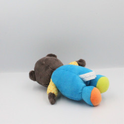 Doudou Petit Ours Brun bleu jaune orange pois BAYARD