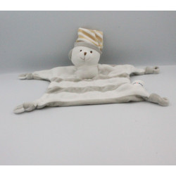 Doudou plat ours blanc gris beige rayé CREDIT MUTUEL