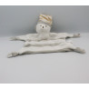 Doudou plat ours blanc gris beige rayé CREDIT MUTUEL