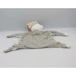 Doudou plat ours blanc gris beige rayé CREDIT MUTUEL