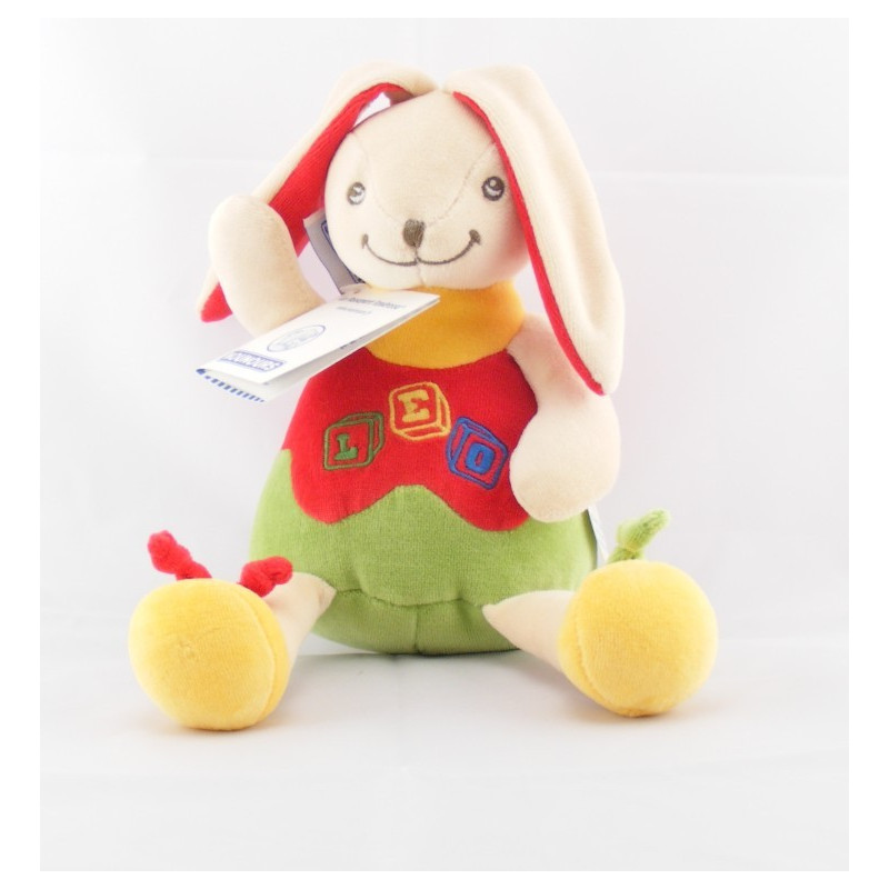 Doudou Lapin boule cubes vert jaune rouge NOUNOURS