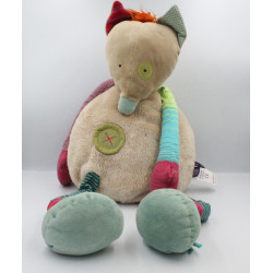 Grand Doudou loup beige rose vert Les Jolis pas beaux MOULIN ROTY