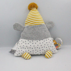 Doudou souris gris blanc jaune étoiles hochet TAPE A L'OEIL