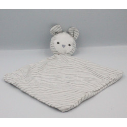Doudou plat ours souris blanc rayé gris OBAIBI OKAIDI