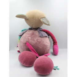Grand Doudou souris rose vert Les Jolis pas beaux MOULIN ROTY 70 cm