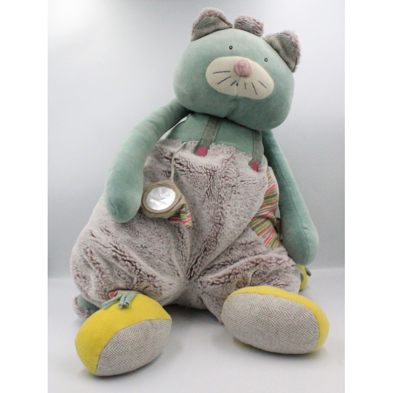 47 PELUCHE DOUDOU CHAT VERT GRIS LES PACHATS MOULIN ROTY NEUF 