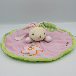 Doudou plat rond lapin rose vert fleur Colors KALOO