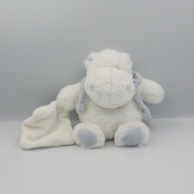 Doudou et compagnie hippopotame blanc bleu mouchoir