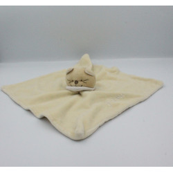 Doudou plat jaune Chat Patou foulard bleu Bengy