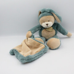 Doudou lapin beige bleu mouchoir Les Usés HISTOIRE D'OURS