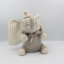 Doudou musical éléphant gris Dumbo noeud vichy NICOTOY