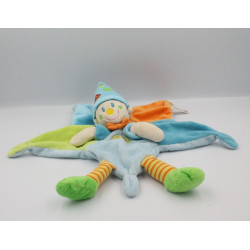 Doudou plat garçon lutin clown bleu orange vert NICOTOY