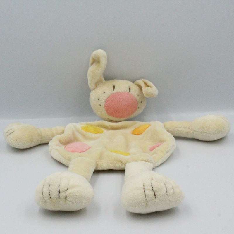 Doudou plat lapin beige rose orange jaune BABYSUN