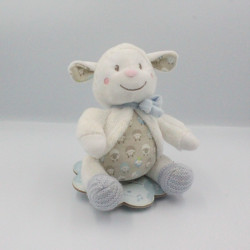 Doudou musical mouton blanc beige bleu laine NICOTO