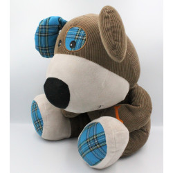 Grand Doudou chien marron gris bleu os Sherlock CARRE BLANC