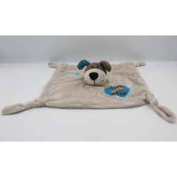 Doudou plat chien gris marron bleu os CARRE BLANC