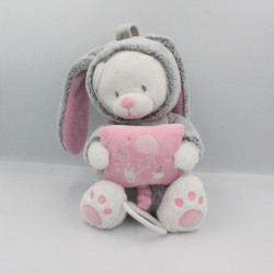 Doudou musical ours lapin gris rose blanc coussin MOTS D'ENFANTS