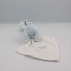 Doudou lapin bleu blanc avec mouchoir Layette BABY NAT