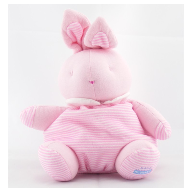 Doudou Lapin boule rayé rose KLORANE