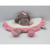 Doudou plat Hippopotame marron blanc rose Zoé BABY NAT