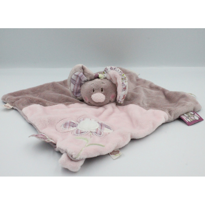 Doudou plat souris mauve rose fleurs Nina NOUKIE'S