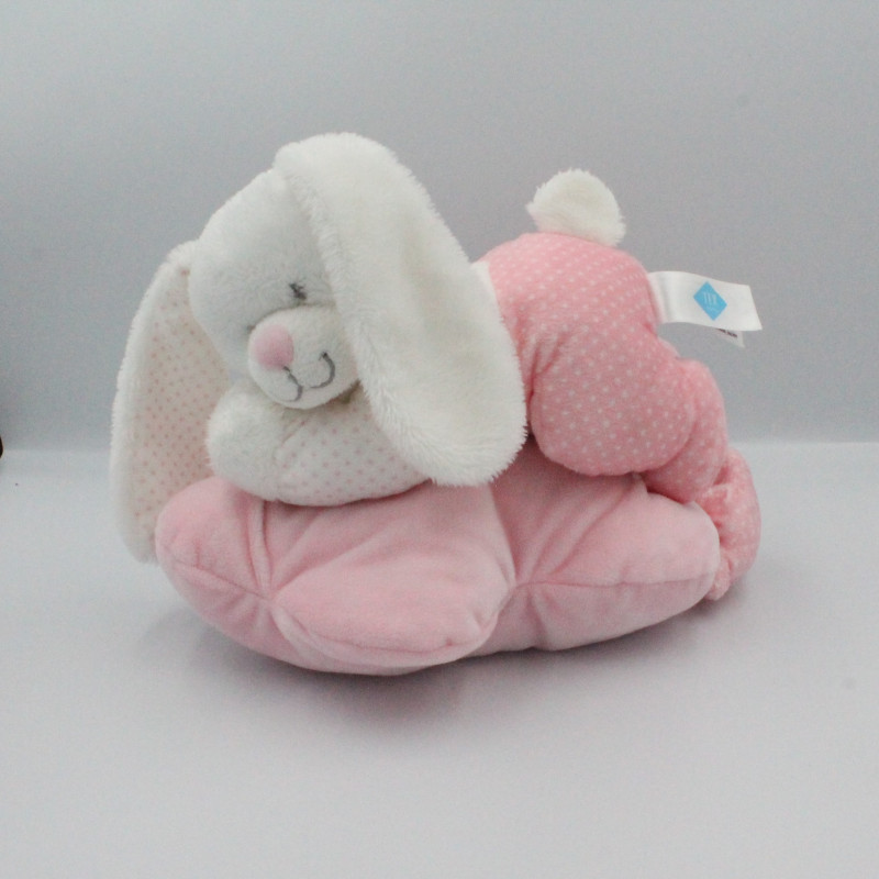 Doudou musical lapin rose blanc pois étoile coussin TEX BABY