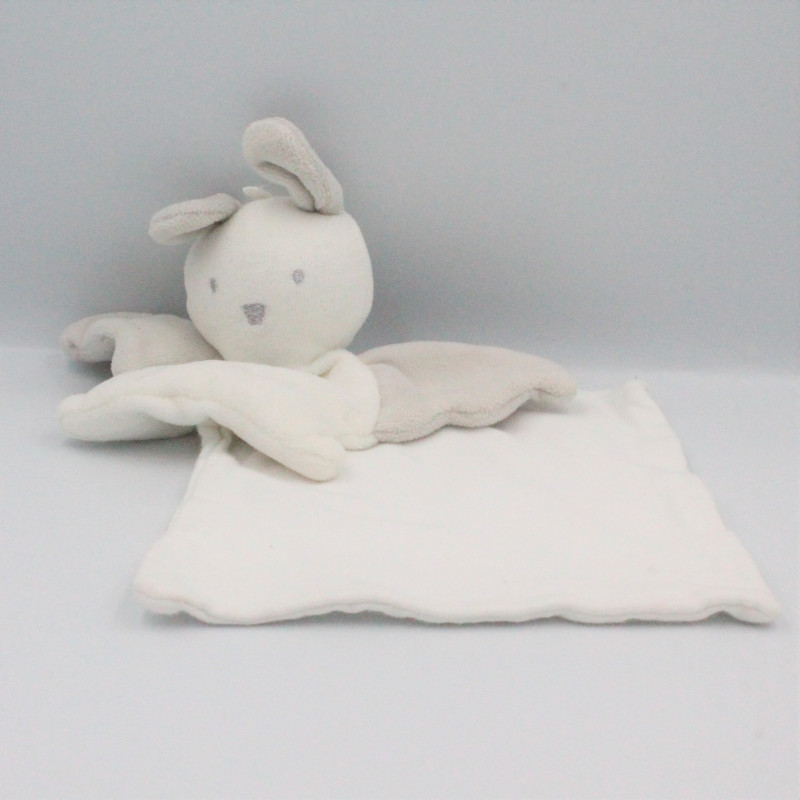 Doudou lapin ange blanc gris mouchoir BERLINGOT